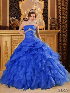 Unique Ruffled Beaded Blue Ball Gown Quinceanera Dress for a Cheap Price