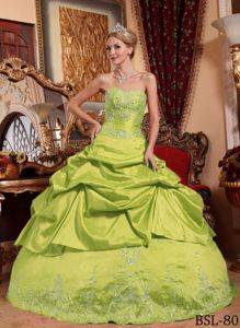 Yellow Green Sweet 16 Quinceanera Dress with Pick-ups and Embroidery