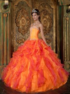 Good Quality Orange Ruffled Beaded Quinces Dresses for Wholesale