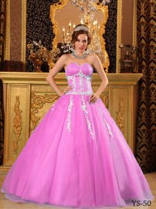 Cheap Appliqued Pink Ball Gown Dress for Quinceanera under 200