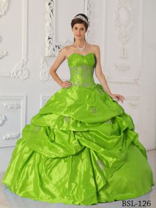 Appliqued Spring Green Quinceaneras Dress with Pick-ups in Opelika USA