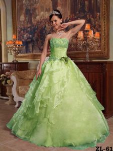 Custom Made Yellow Green Ball Gown Beaded Sweet 16 Dress on Promotion