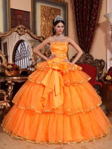 2013 Eye Catching Orange Quinceanera Dress with Layers and Bowknot