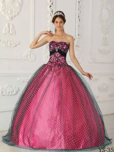 2013 Exclusive Appliqued Black and Hot Pink Quinceanera Dress Factory