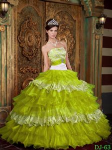 Noble Yellow Green Ball Gown Quinceanera Dress with Ruffled Layers