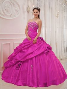 Hot Pink Floor-length Taffeta Quinceanera Gowns with Appliques in Wausau