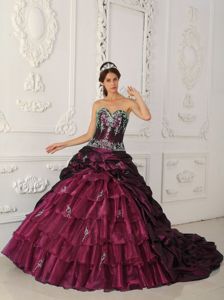 Sweetheart Appliqued Fuchsia Quinceanera Dress with Chapel Train in Seattle