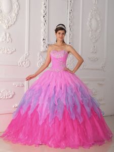 Baby Pink Sweetheart Organza Beaded Ruched Quinceanera Dress in Appleton