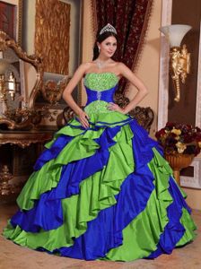 Multi-colored and Red Strapless Taffeta Dress for Quince with Embroidery in Seattle