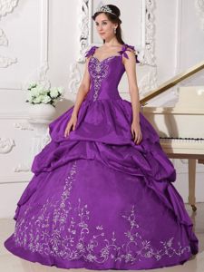 Floor-length Taffeta Embroidered Quinceanera Dress in Purple in Waukesha