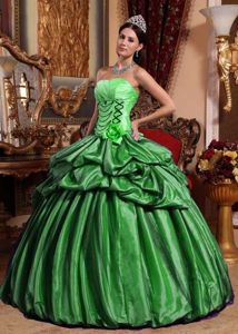 Green Strapless Taffeta Hand Made Flowery Quinceanera Dress in Bothell