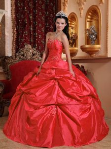 Strapless Taffeta Beaded Quinceanera Gown Dress in Coral Red in Kirkland