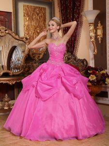 Sweetheart Taffeta and Organza Appliqued Quinceanera Dress in Rose Pink in Waco