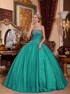 Strapless Taffeta and Tulle Appliqued Quinceanera Dress Turquoise in Lubbock