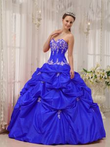 Sweetheart Floor-length Taffeta Blue Quinceanera Dress with Appliques in Garland