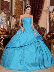 Teal Strapless Taffeta Quinceanera Gowns with Beading in Georgetown TX