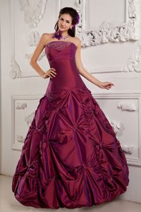 Wine Red Strapless Taffeta Beaded Embroidered Quinceanera Dress in Dallas
