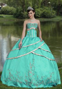 Taffeta and Satin Embroidered Aqua Blue Quinceanera Gowns in Franklin TN