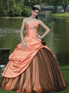 Orange Taffeta Custom Made Quinceanera Gown Dress with Flower in Austin