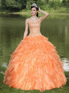 Beaded Ruffled Orange Clearance Quinceanera Dress in Organza in Scranton