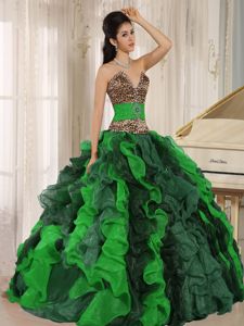 Multi-colored Leopard Beaded Quinceanera Dress with Ruffles in Harrisburg PA