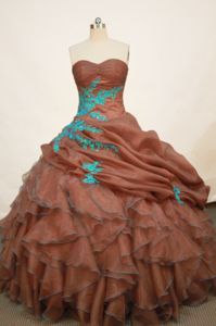 Brown Sweetheart Applique and Ruffle Quinceanera Dress in Lambayeque Peru