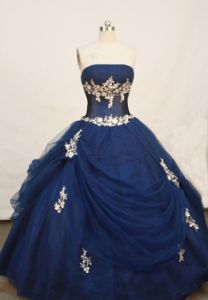 Strapless Navy Blue Appliques Quinceanera Dress in Buenaventura Colombia