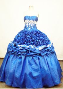 Blue Strapless Pick-ups and Ruffles Quinceanera Dress in Ayapel Colombia
