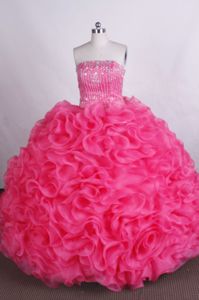 Red Strapless Ruffles Quinceanera Dress with Beading in Campinas Brazil