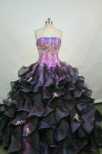 Strapless Appliques Quinceanera Dress with Rolling Flowers in Fuchsia