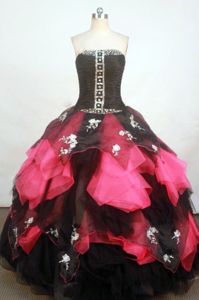 Organza Strapless Bead Applique Black and Fuchsia Quinceanera Gowns