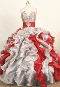 V Neck Beading Sash Ruffled Colorful Organza Dresses for Quinceanera