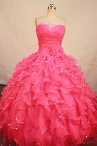 Scatter Beading Sweetheart Ruched Ruffles Watermelon Dress for Quince