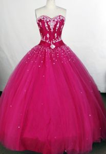 Tulle Beading Sweetheart Embroidery Fuchsia Long Quinceaneras Gowns