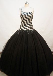 Black and White Sequin One shoulder Beading Tulle Sweet 15 Dresses