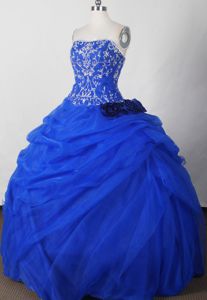 Spring Strapless Flowers Appliques Organza Blue Quinceanera Dresses