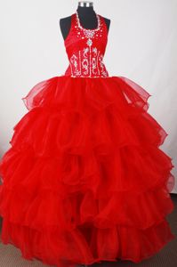Halter Beading Ruffled Red Quinceaneras Dresses in Horgen Switzerland