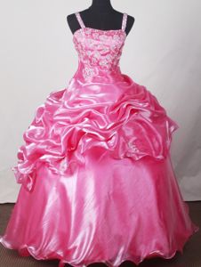 Gland Switzerland Straps Beading Pick Ups Pink Dress for Quinceanera