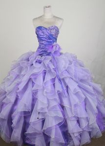 Sweetheart Beading Ruched Lavender Sweet Sixteen Quinceanera Gown