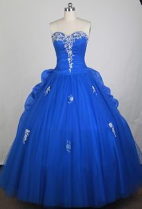 Blue Appliques Sweetheart Pick Ups Tulle Lace Up Quinceanera Gowns