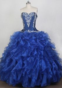 Popular Sweetheart Appliques Blue Sweet 15 Dresses in Brig Switzerland
