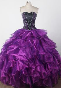 Black and Purple Beaded Sweetheart Ruffles Ball Gown Sweet 16 Dresses