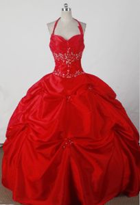 Puffy Halter Pick Ups Red Taffeta Quinceanera Dress in Aarau Switzerland