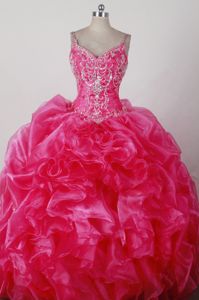 Straps Embroidery Ruffled Hot Pink Floor-length Quincenera Dresses