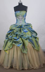 Lovely Green Strapless Quinceaneras Dress in Allgood with Appliques and Pick-ups