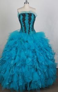 Gorgeous Strapless Ruffled and Appliques Quinceanera Dress in Athens with Flowers