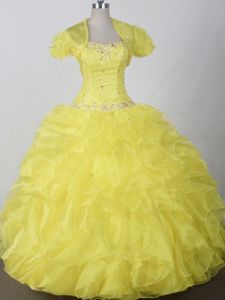 Yellow Beadings and Ruffled Layers Sweetheart Dress For Quinceanera in Buhl