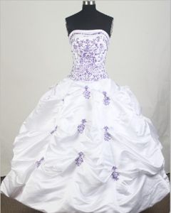 Strapless Quinceaneras Dress in Centreville with Pick-ups and Appliques Accent