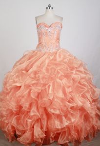 Exclusive Ruffled Appliqued Orange Ball Gown Dress for Quince in USA