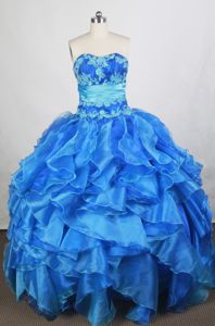 Exquisite Appliqued Ruffled Baby Blue Quinceanera Gown Dress Shop